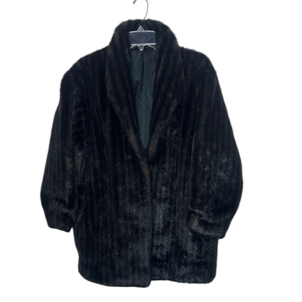🔥 GLAMOROUS VINTAGE faux fur coat two toned Elegant Black & brown MEDIUM